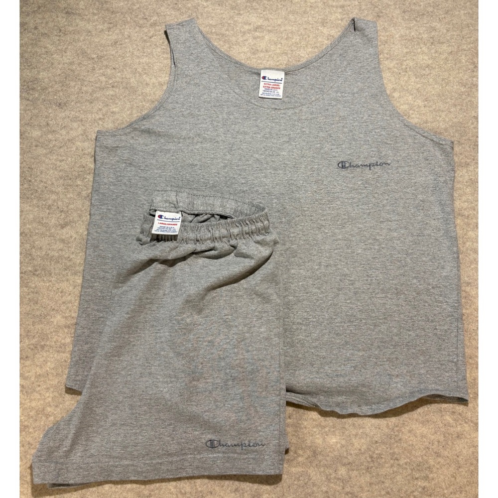 Vintage Champion Mens Gray Tank Top and Shorts Set XL L Made in USA Loungewear
